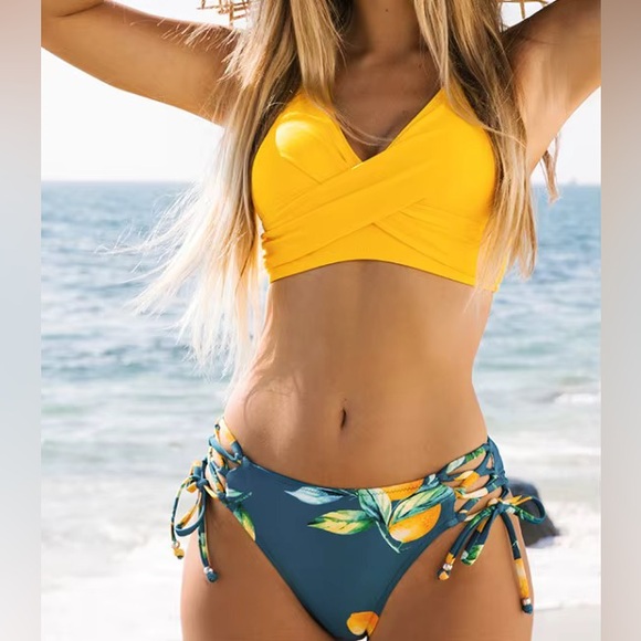 Other - Women's Two Piece Padded Retro Lemons Bikini Set swimming suit NWT